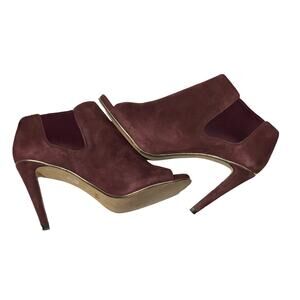 Coach Burgundy‎ Suede Peep Toe Booties Size 7B Elastic Gore - Chic Pull-On Style